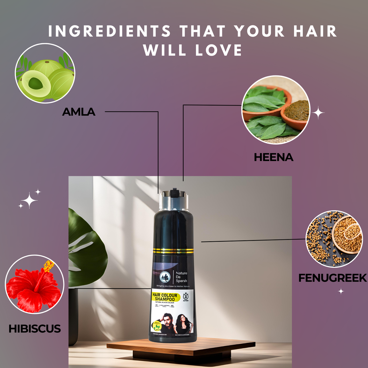 Hair Colour Shampoo with Herbal Extracts-Long Lasting-Ammonia Free-Paraben Free-Black (Gloves Included)
